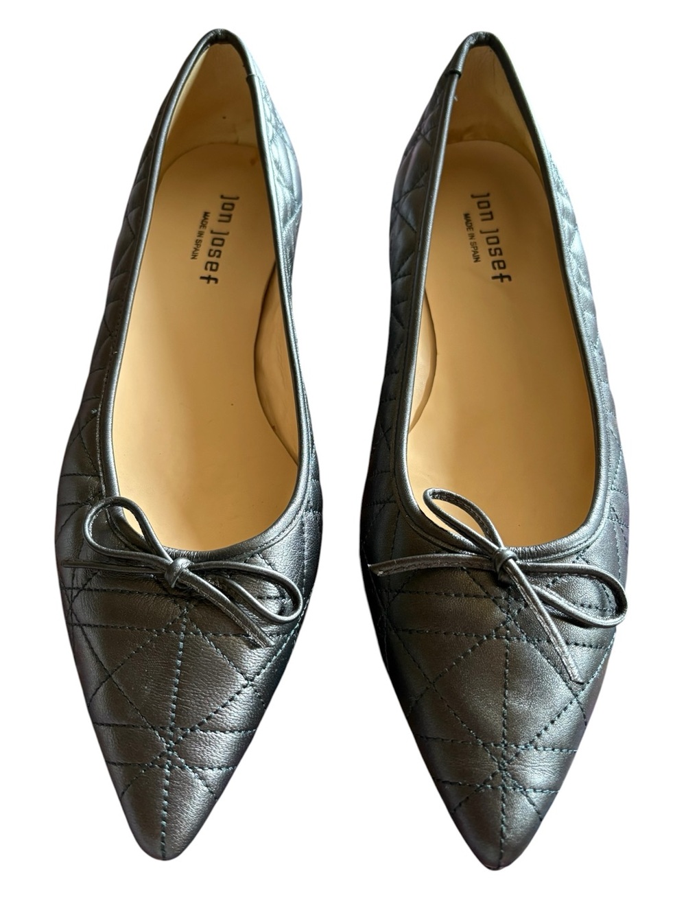 Jon Josef Belle Pewter Gray Quilted Leather Ballet Flats Size 10